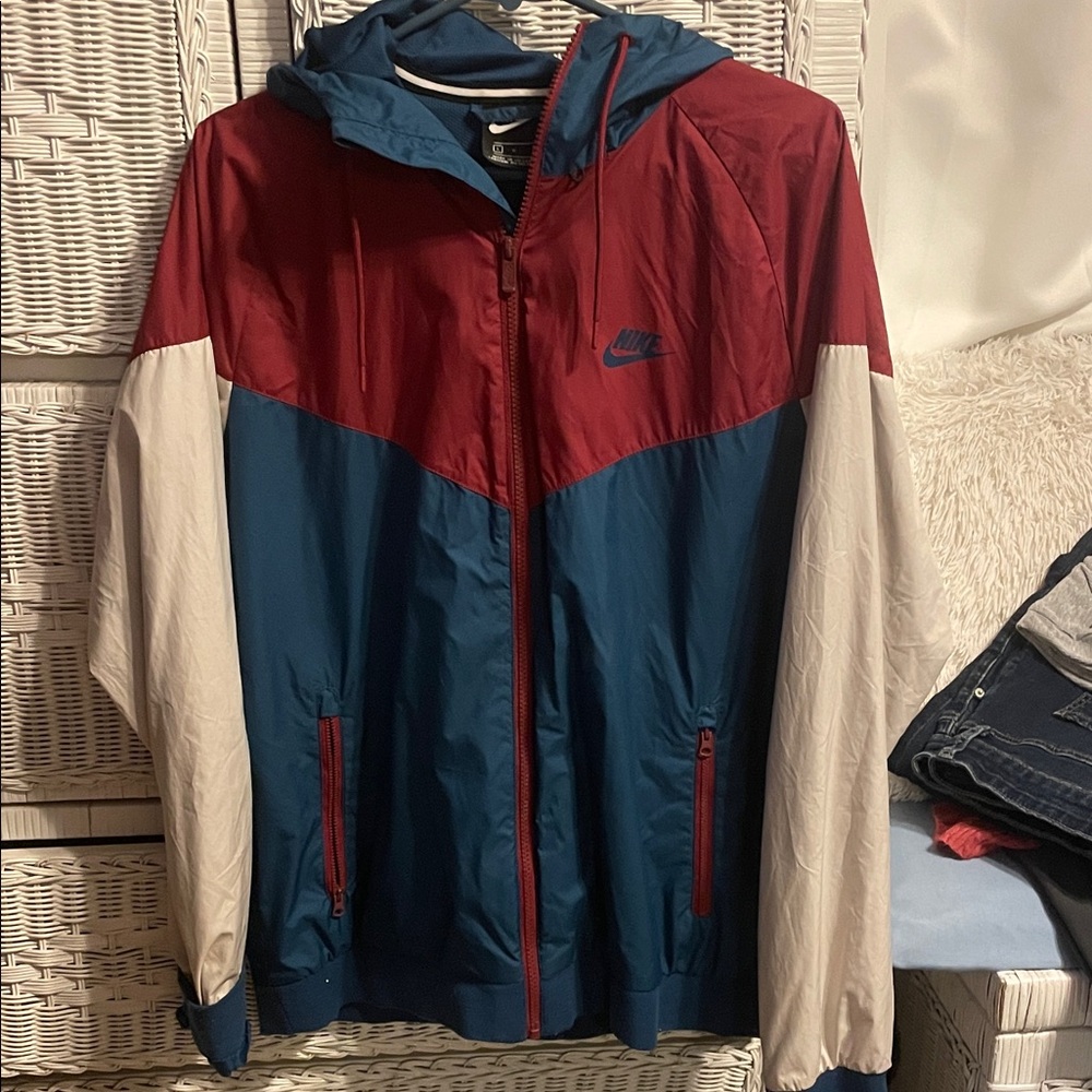 Nike Men's Red and Blue Hooded Windbreaker